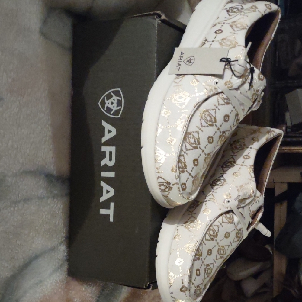 Ariat White and Gold Patterned Shoes